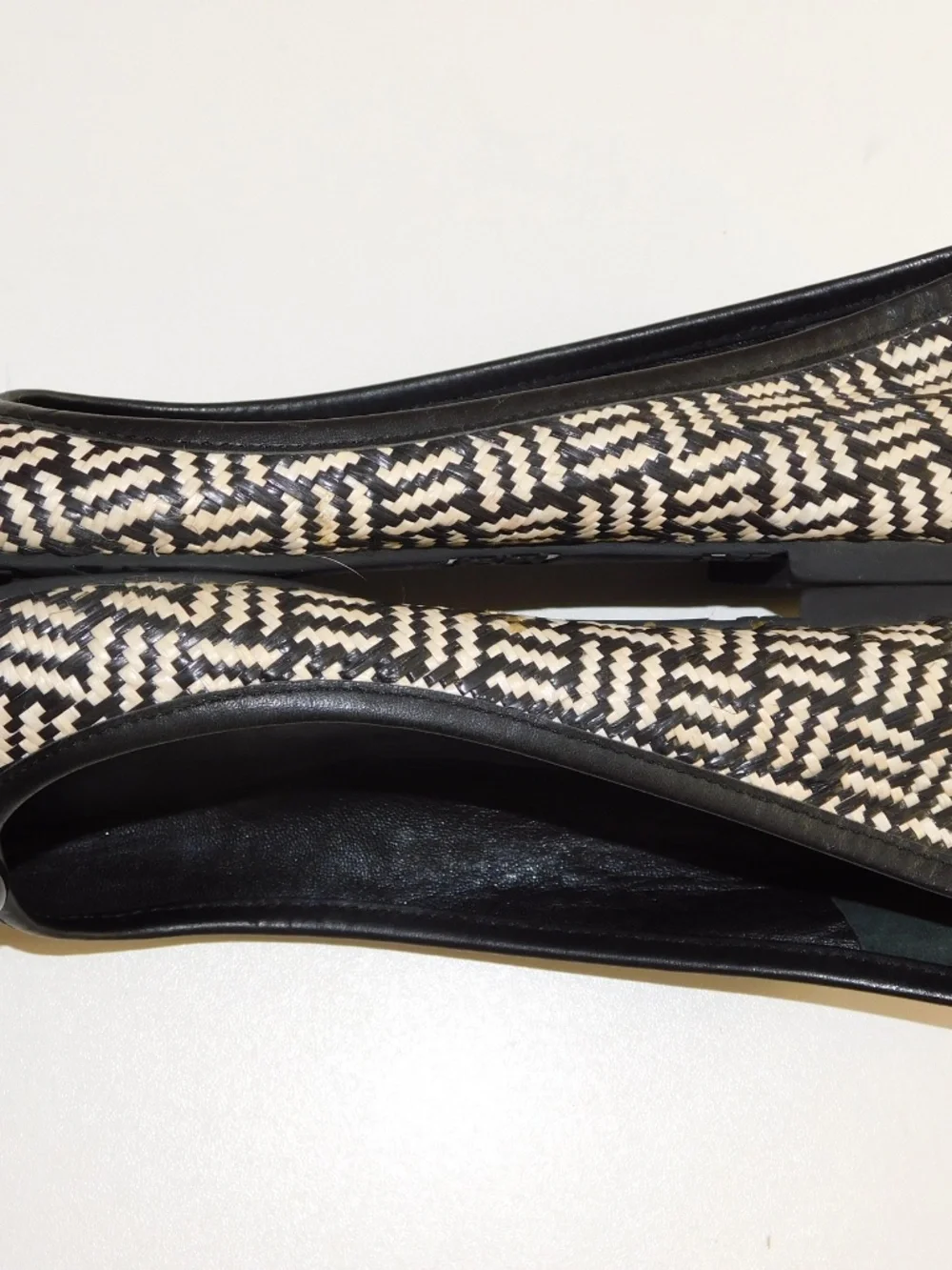 Tory Burch Black and Cream Woven Logo Ballet Flats